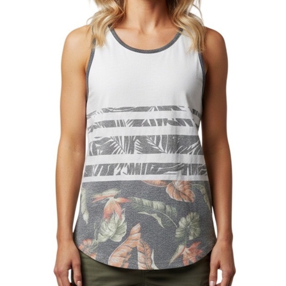 George Tank Top Tropical Leaf Print White‎ Gray Size L G 42 44
